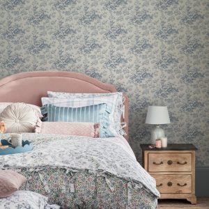 Toile Delight, blomstrete toile de jouy tapet i blått