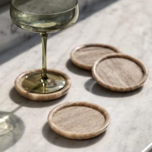 Novi,runde glassbrikker i beige marmor