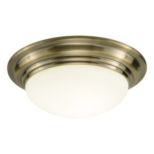 Barclay, takplafond til bad i antikk messing med hvit glasskuppel (IP44)