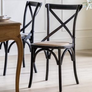 Cafe,  bistrostoler i sort med flettet rottingsete(2.stk)