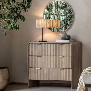 Colonna, moderne kommode med tre skuffer i mangotre