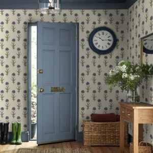 Dandelion, tapet med løvetann i blått fra Laura Ashley