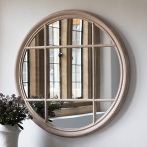 Eccleston, rundt vindusspeil i rustikk beige treramme