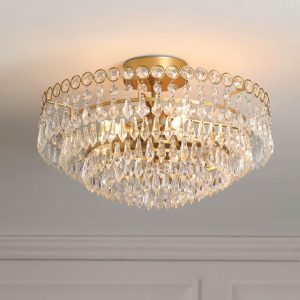 Enid, klassisk takplafond i antikk messing, med glasskrystaller