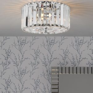 Fernhurst, liten takplafond i krom med krystallstaver (Ø25cm)