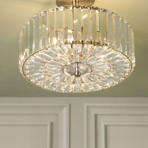 Fernhurst, taklampe i antikk messing med krystallstaver (Ø35cm)