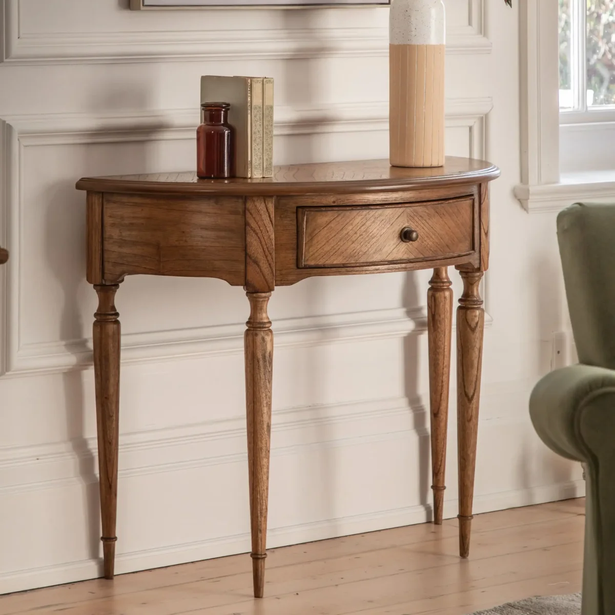 Highgrove, halvmåneformet konsollbord i brunt tre - Image 2