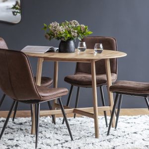 Madrid, stilrent, rundt spisebord i retro design, i heltre eik