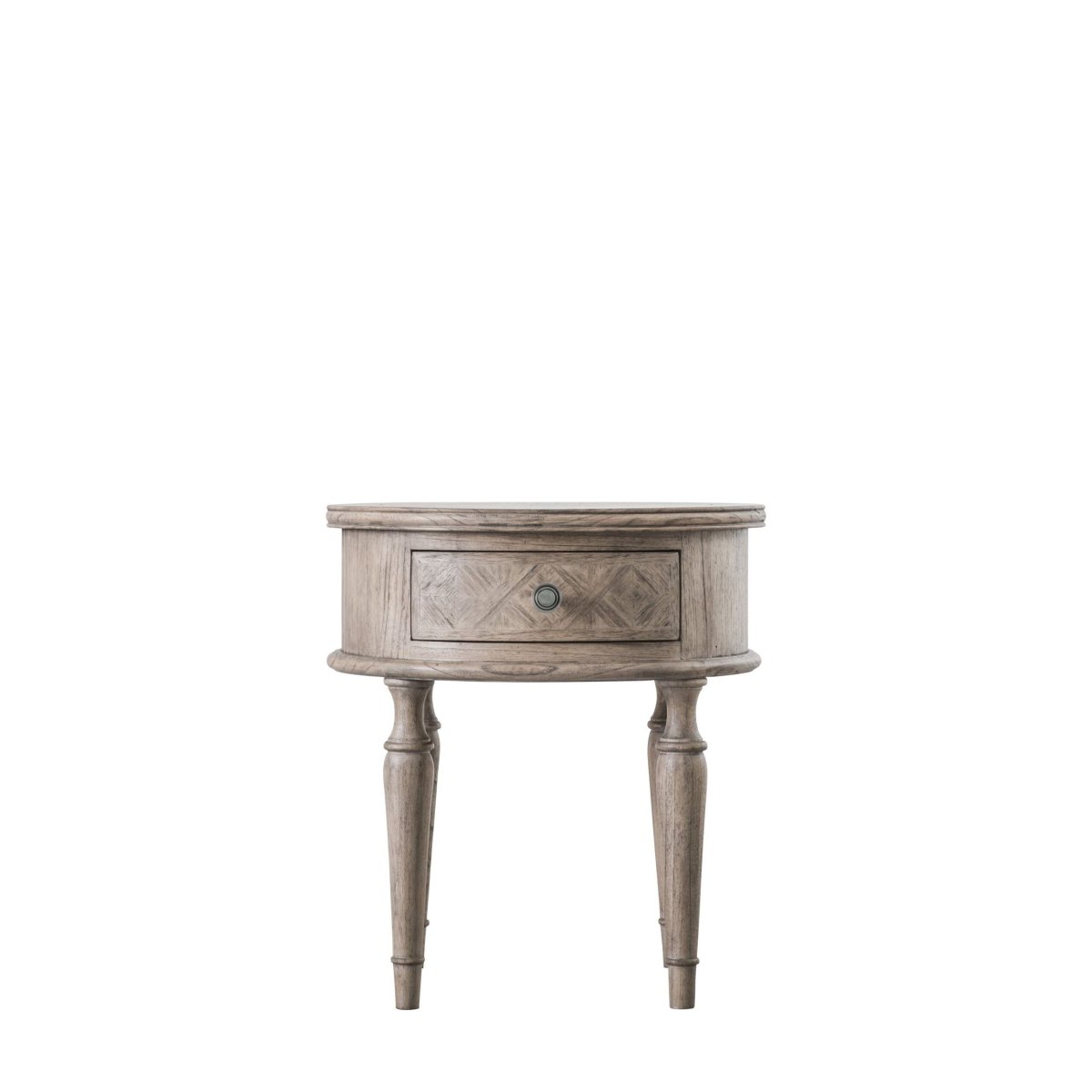 Mustique, rundt sidebord/nattbord med en skuff i rustikk finish - Image 7