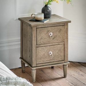 Mustique, sidebord/nattbord med 2 skuffer rustikk finish