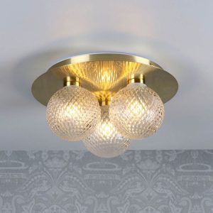 Prague, taklampe til bad i gull, med glasskuler (IP44)