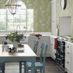 Pussy willow, tapet med gåsunger i mosegrønt fra Laura Ashley