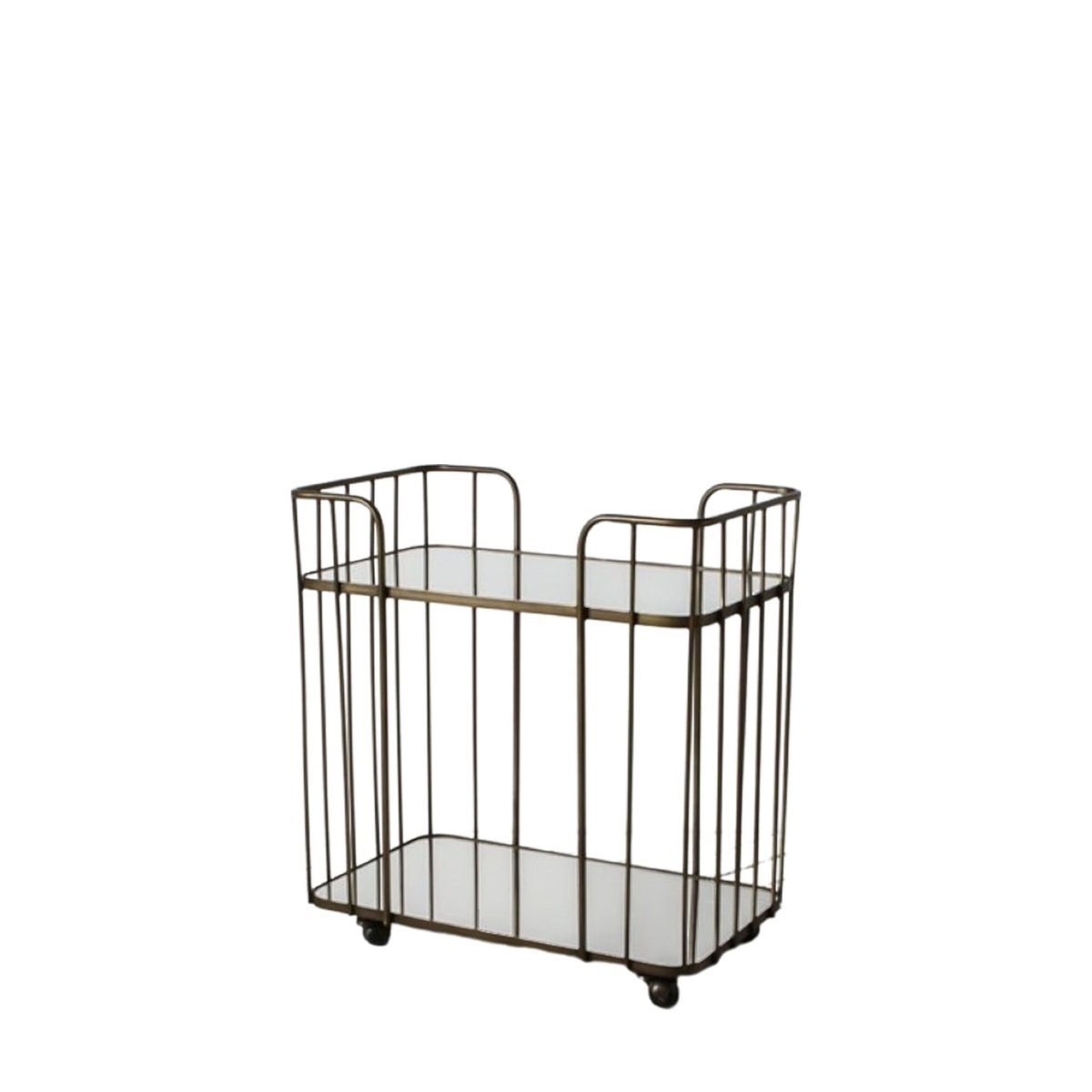Verna, cocktailtralle i bronsefarget metall og glasshyller - Image 6