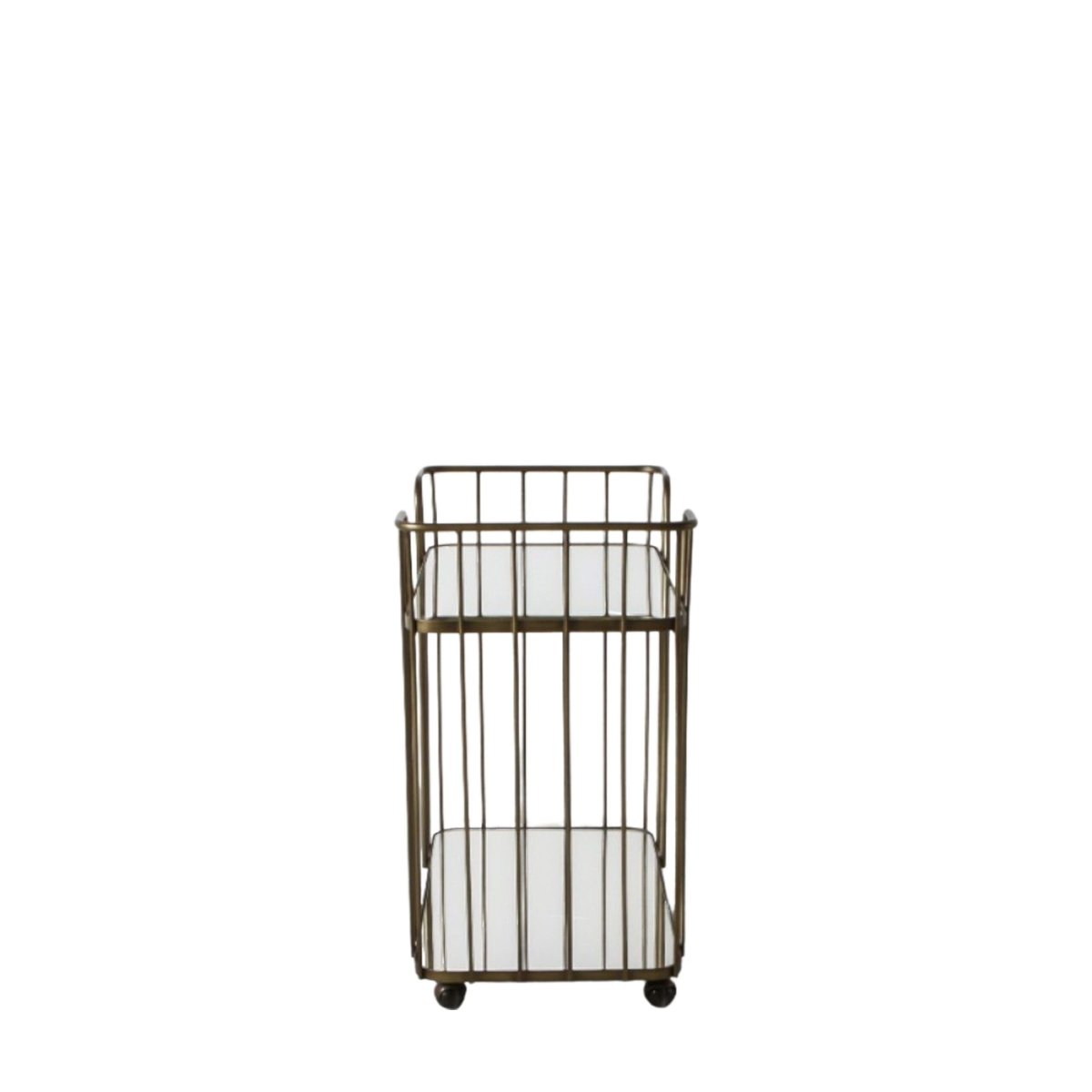 Verna, cocktailtralle i bronsefarget metall og glasshyller - Image 7