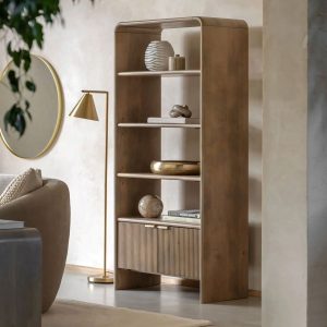 Colonna, moderne bokhylle med skap i mangotre