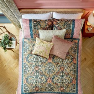 Kelmscott Navy Rose, Sengesett i bomullssateng i Marine og rosa