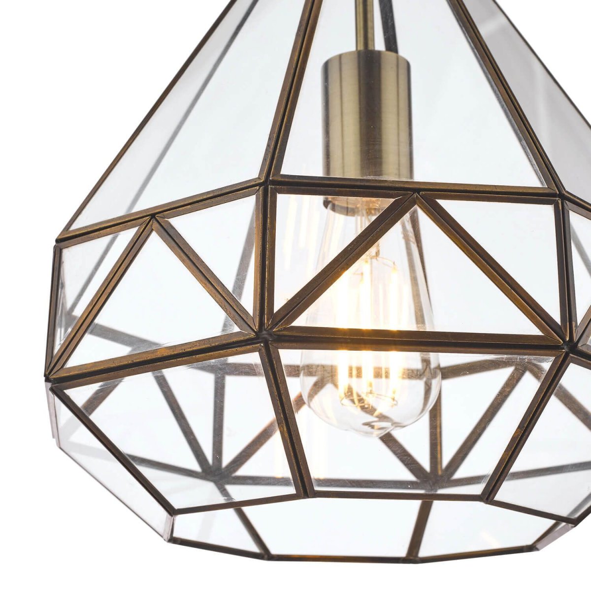 Zaria, moderne taklampe med geometrisk glassramme i antikk messing - Image 4